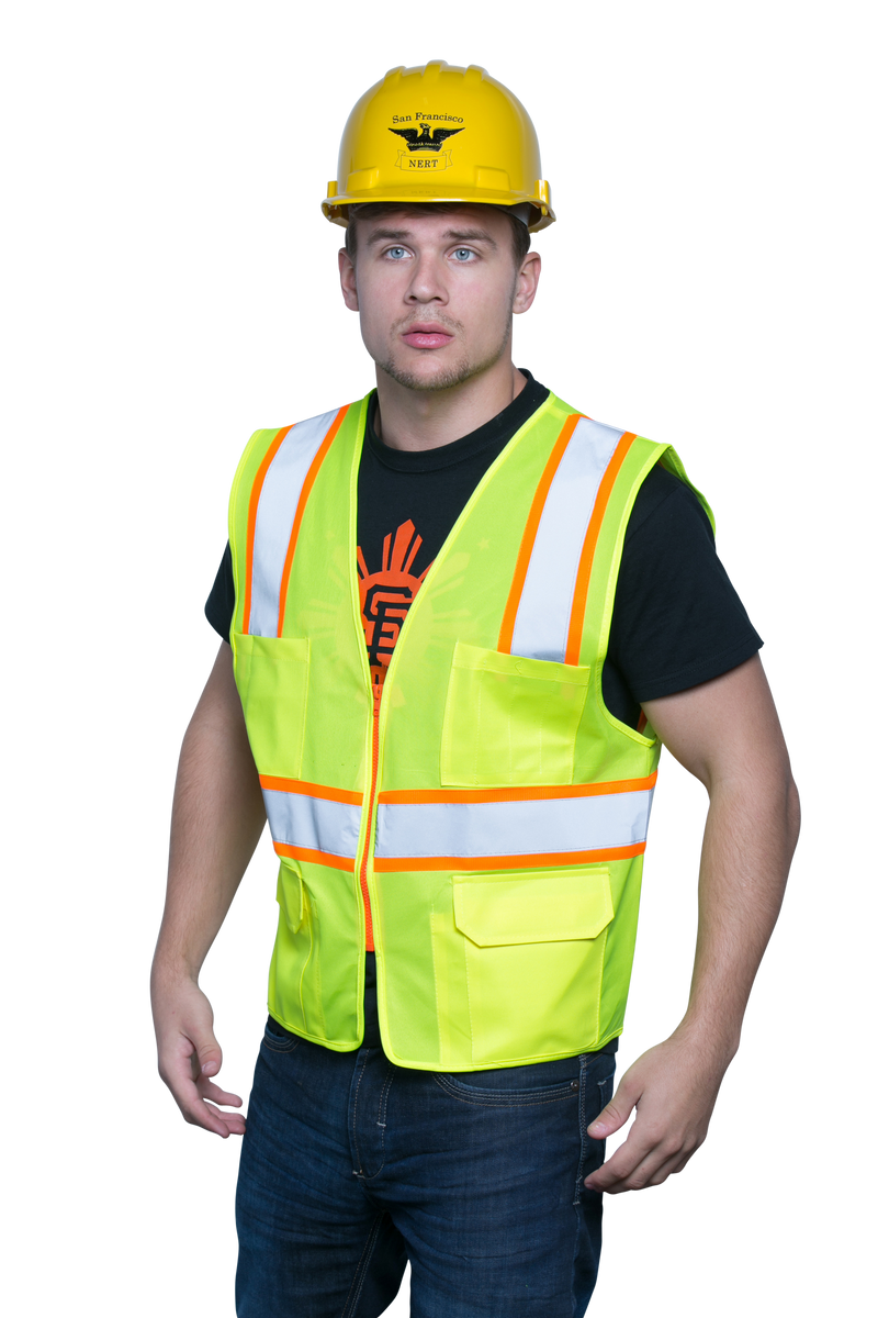 Style 1220 Multi-Pocket Hi Vis Safety Vest, Surveyor Vest, Contrasting Trim, ANSI 107 Class 2