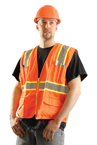 Style 1220 Multi-Pocket Hi Vis Safety Vest, Surveyor Vest, Contrasting Trim, ANSI 107 Class 2